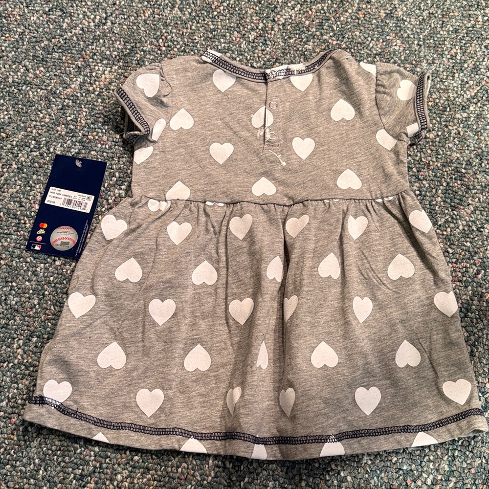 Gray Yankees Baby Dress with Heart Pattern - Picture 3 of 4